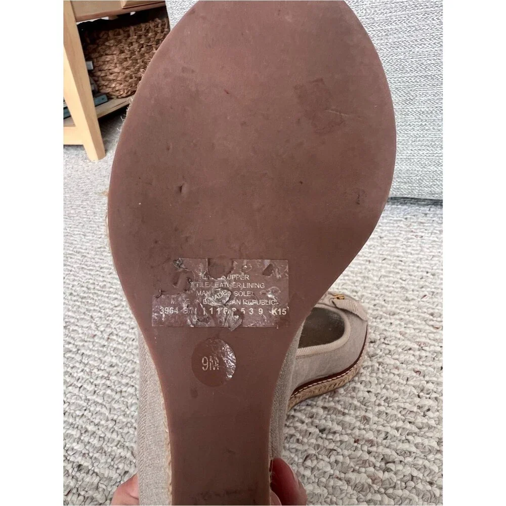 Tory Burch Jackie Canvas Bow Peep Toe Espadrille Wedges